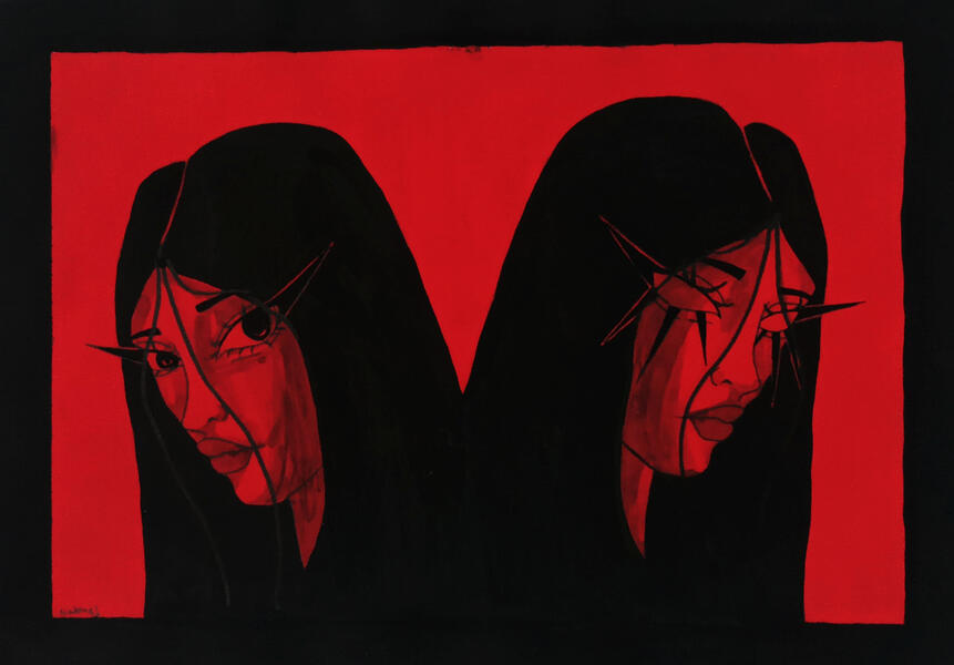 "Inimigo", nanquim e guache sobre papel, 29x42 cm, 2024.