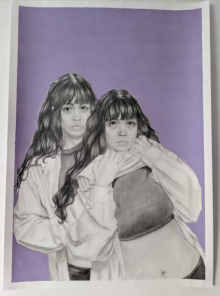 "Conflitos Internos", grafite e guache sobre papel, 42x59 cm, 2023.